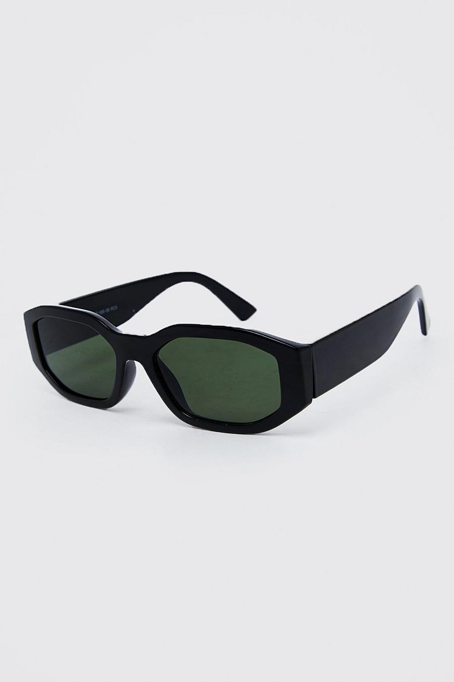 Black Plastic Angled Rectangle Sunglasses