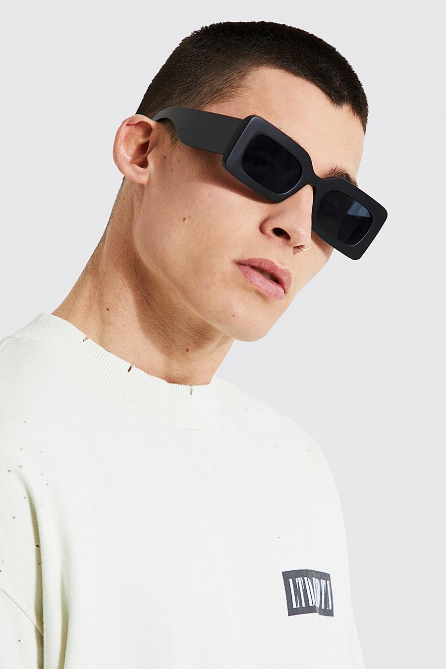 Black Plastic Chunky Rectangle Sunglasses image number 1