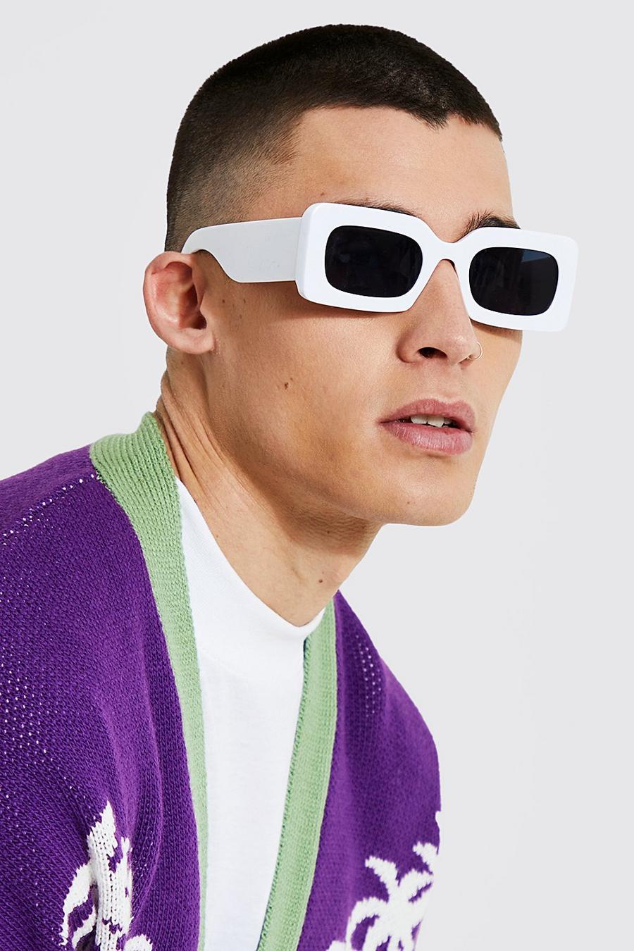White Plastic Chunky Rectangle Sunglasses