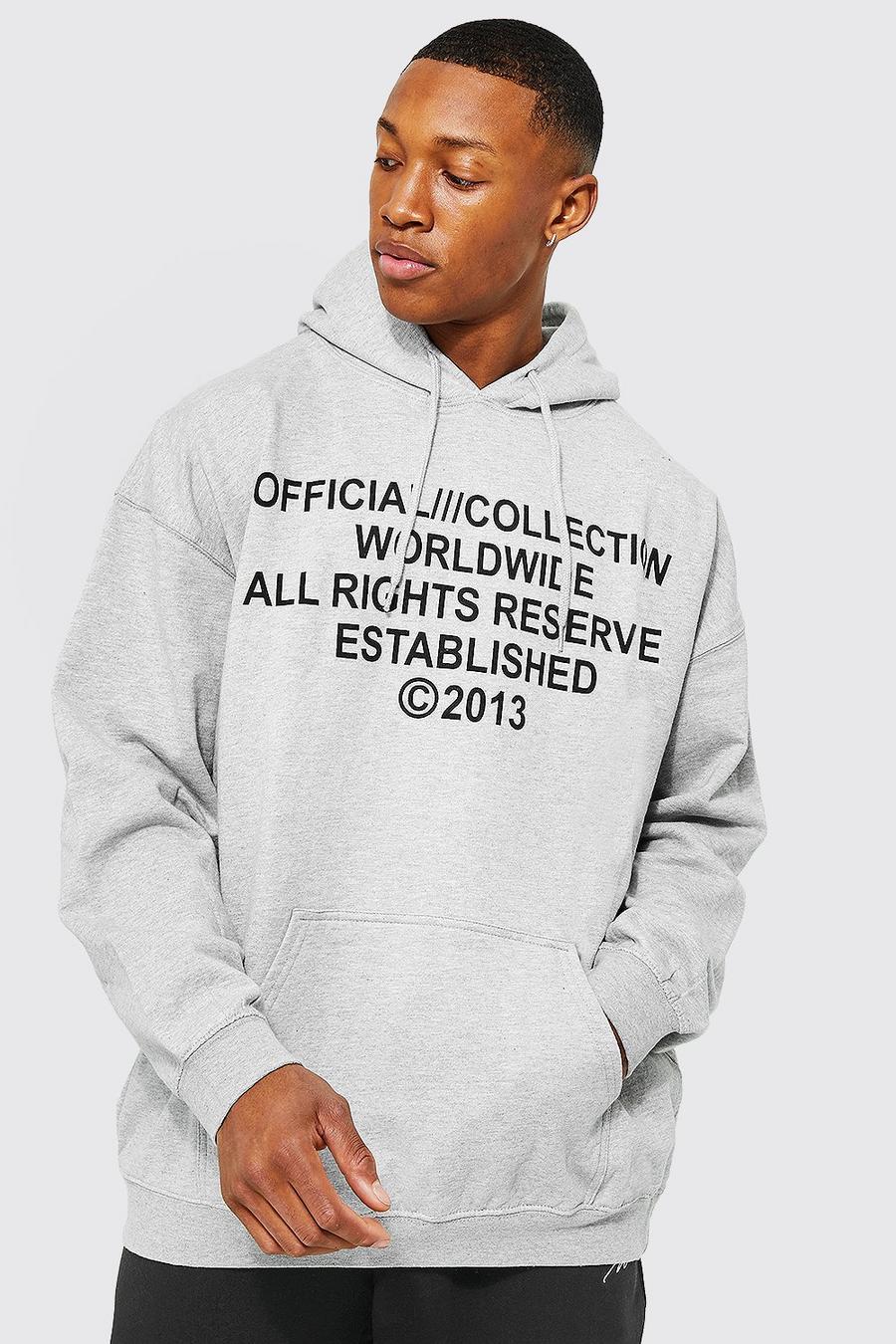 Grey marl Oversized Front Text Print Hoodie image number 1