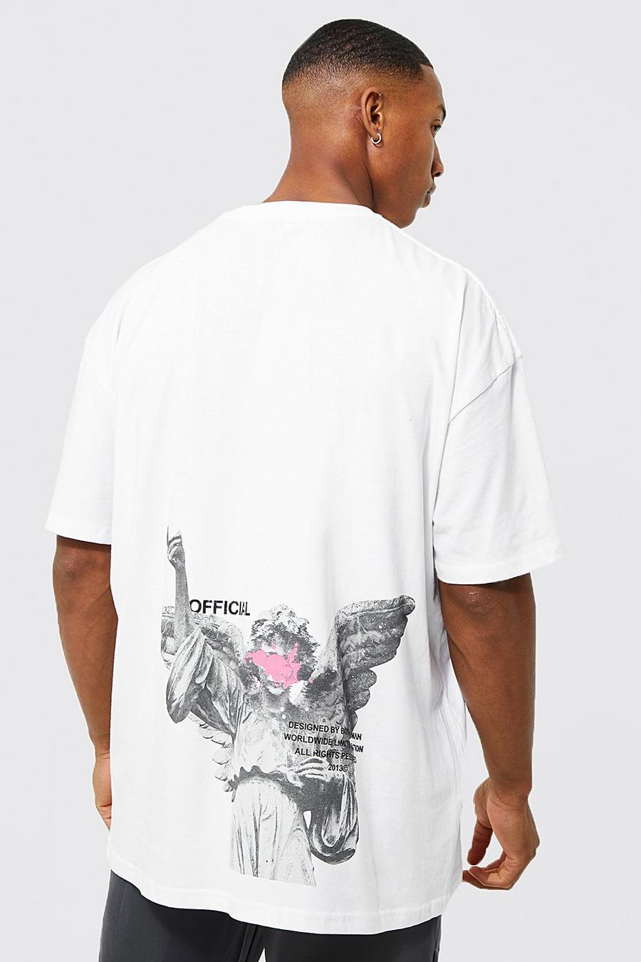 Camiseta oversize con estampado gráfico de estatua en la espalda, White bianco