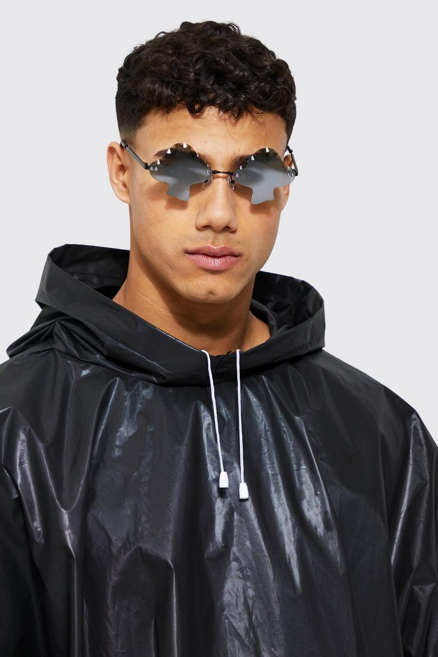 שחור משקפיים אופנתיים עם עדשות בצורת פטריה ומסגרת מתכת image number 1