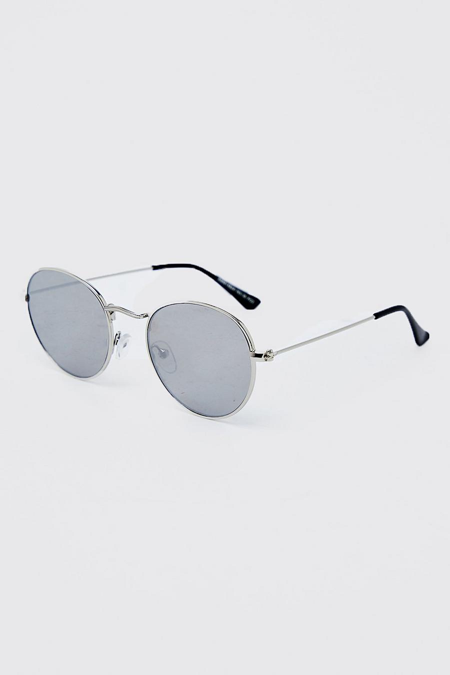 Silver argent Metal Mirror Round Sunglasses