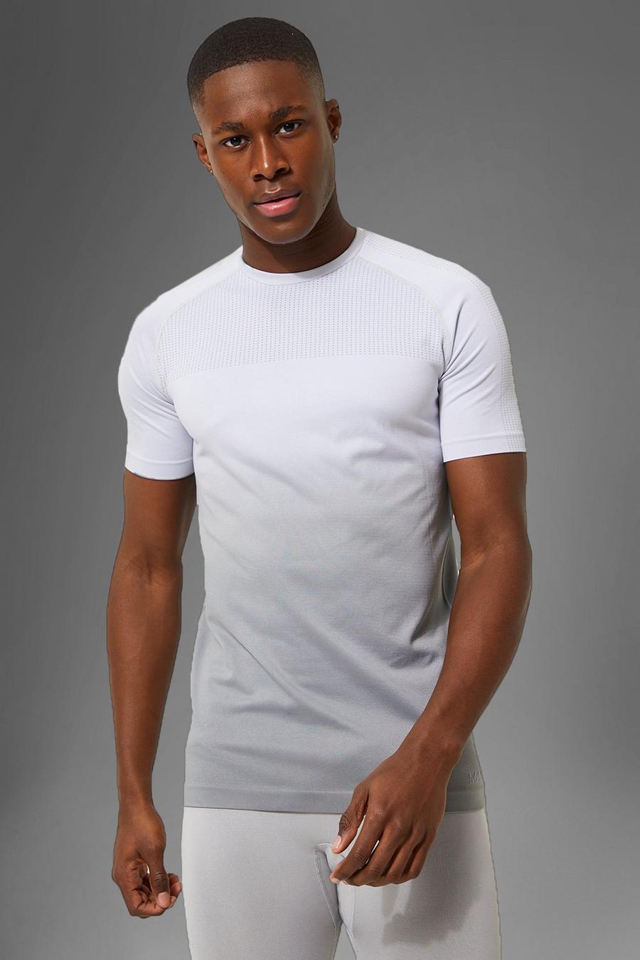 Man Active nahtloses Muscle T-Shirt mit Farbverlauf, White image number 1