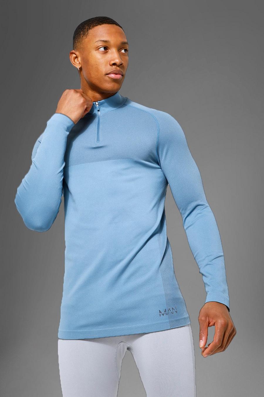 Dusty blue Man Active Seamless 1/4 Zip Top image number 1
