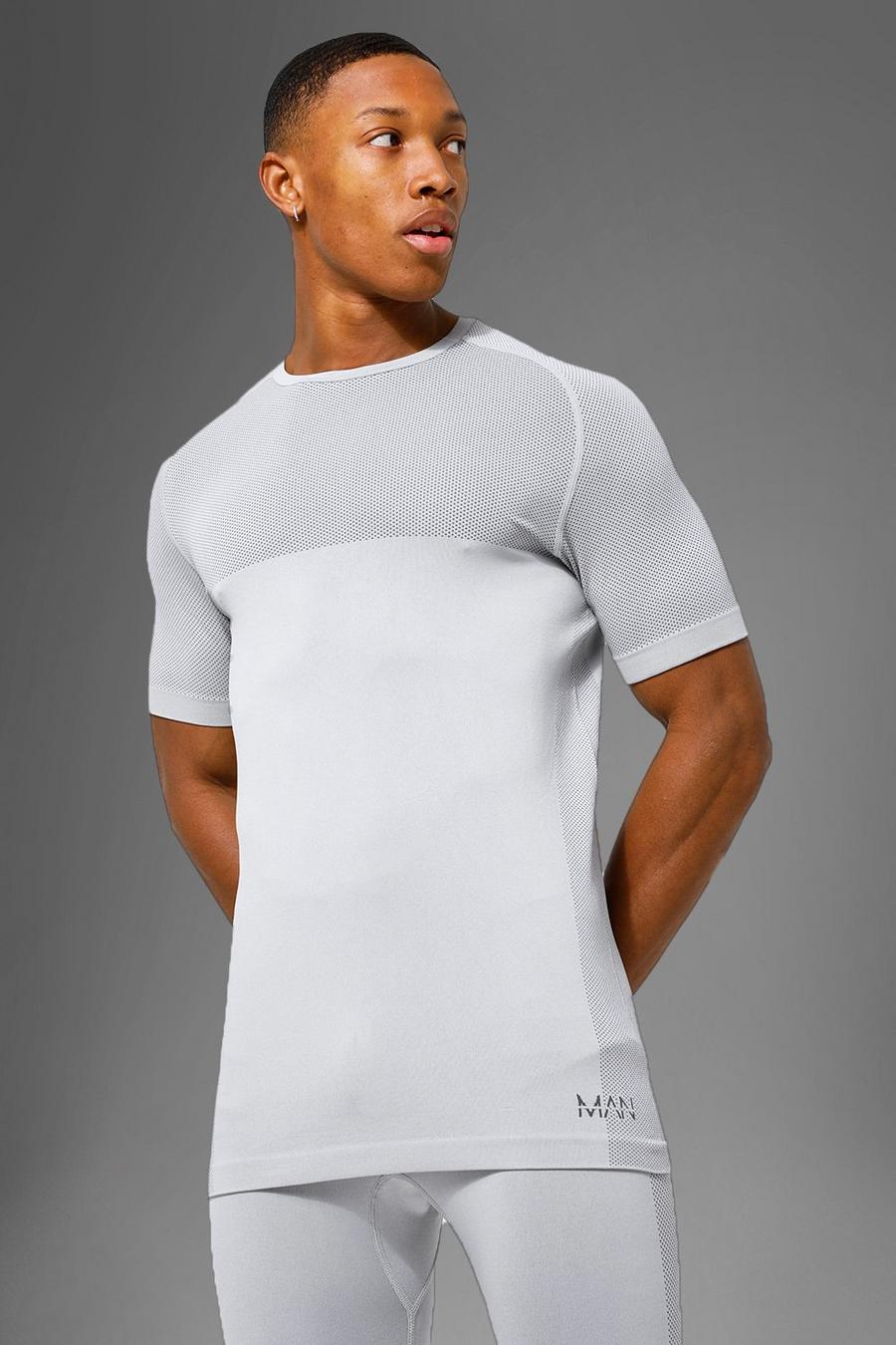 T-shirt attillata Man Active senza cuciture, Grey marl image number 1