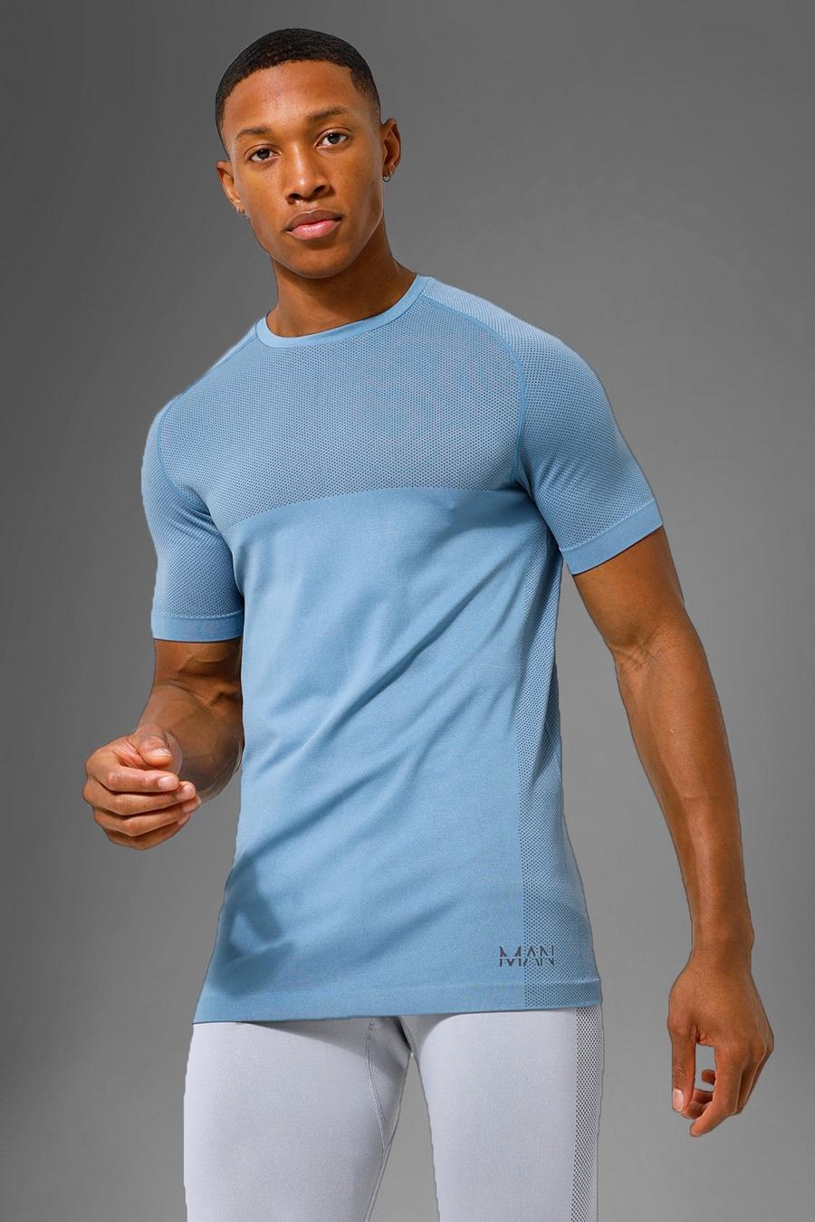 Dusty blue Man Active Seamless Muscle T Shirt image number 1