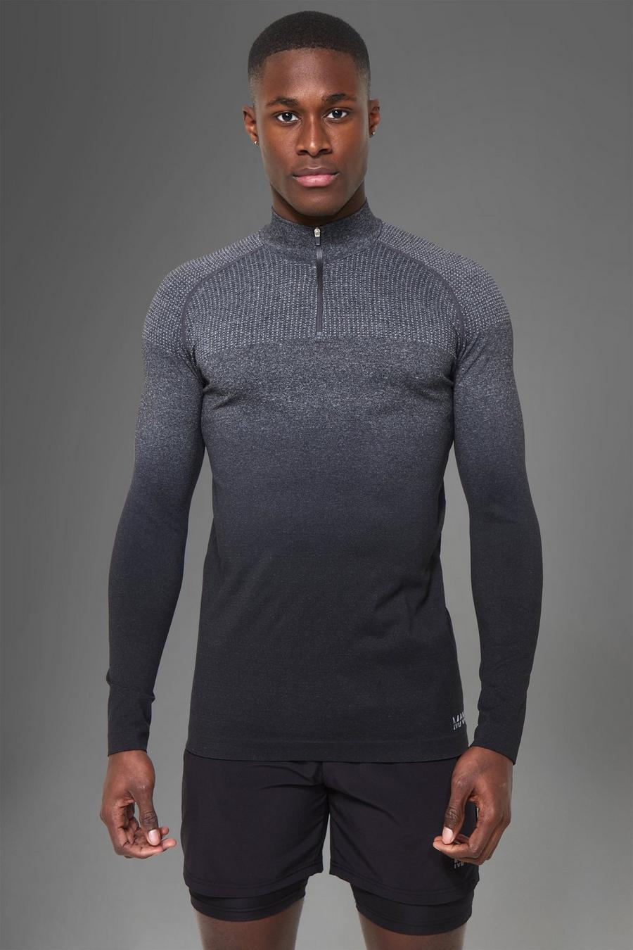 Grey marl grau Man Active Ombre Seamless Muscle 1/4 Zip Top image number 1