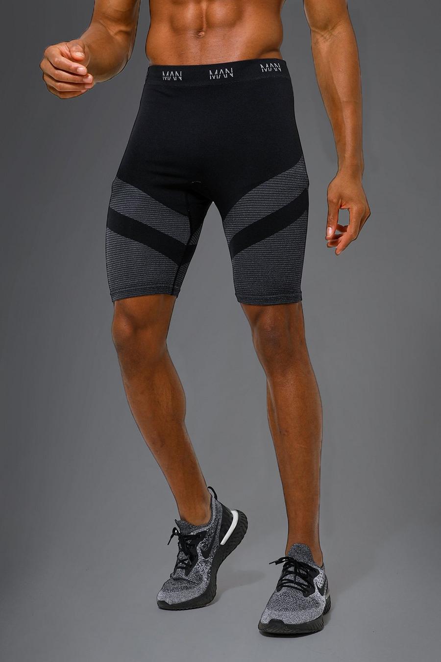 Black svart Man Active Gym Seamless Cycling Shorts