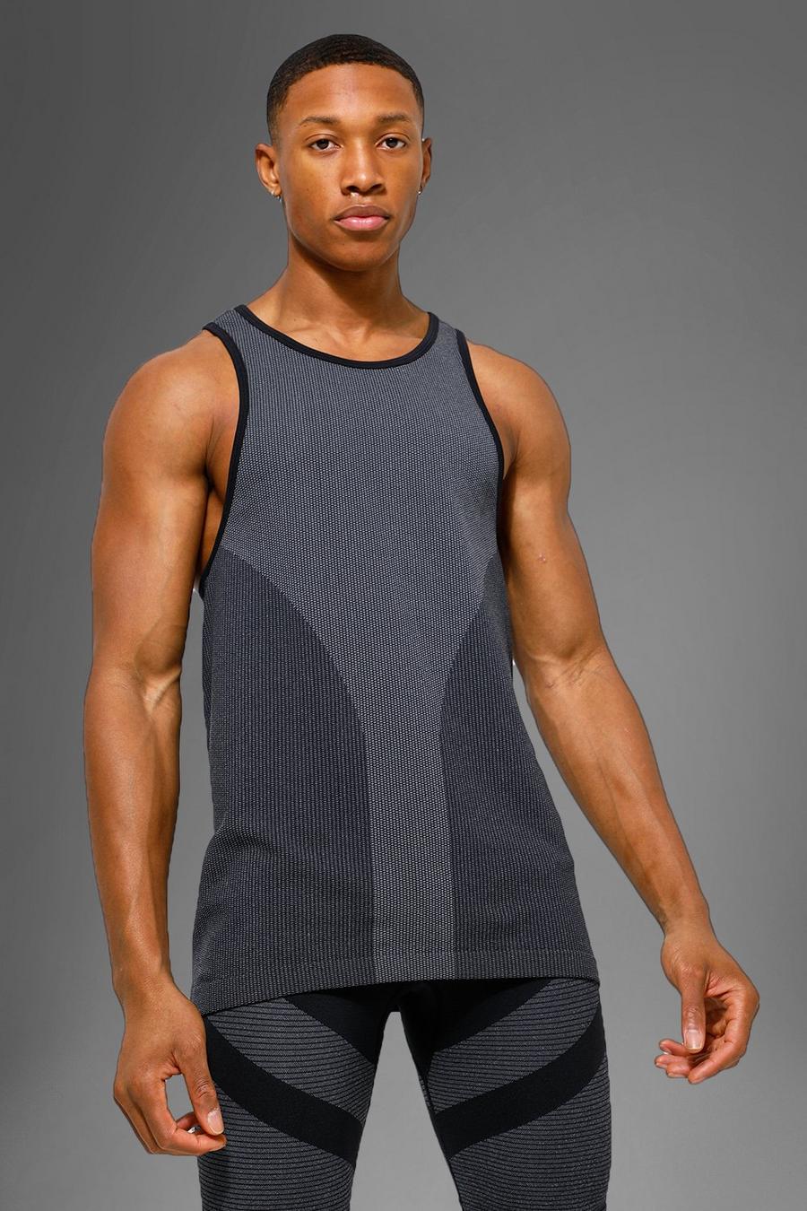 Black svart Man Active Seamless Muscle Vest image number 1