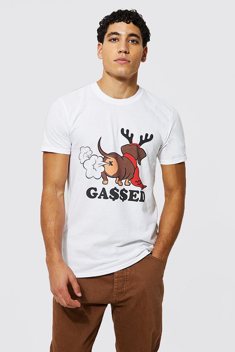 T-shirt natalizio con scritta Gassed, White image number 1