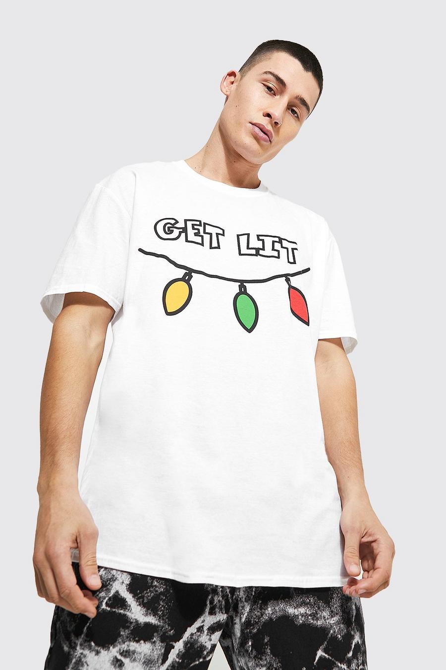 White Oversized Get Lit Christmas T-shirt image number 1