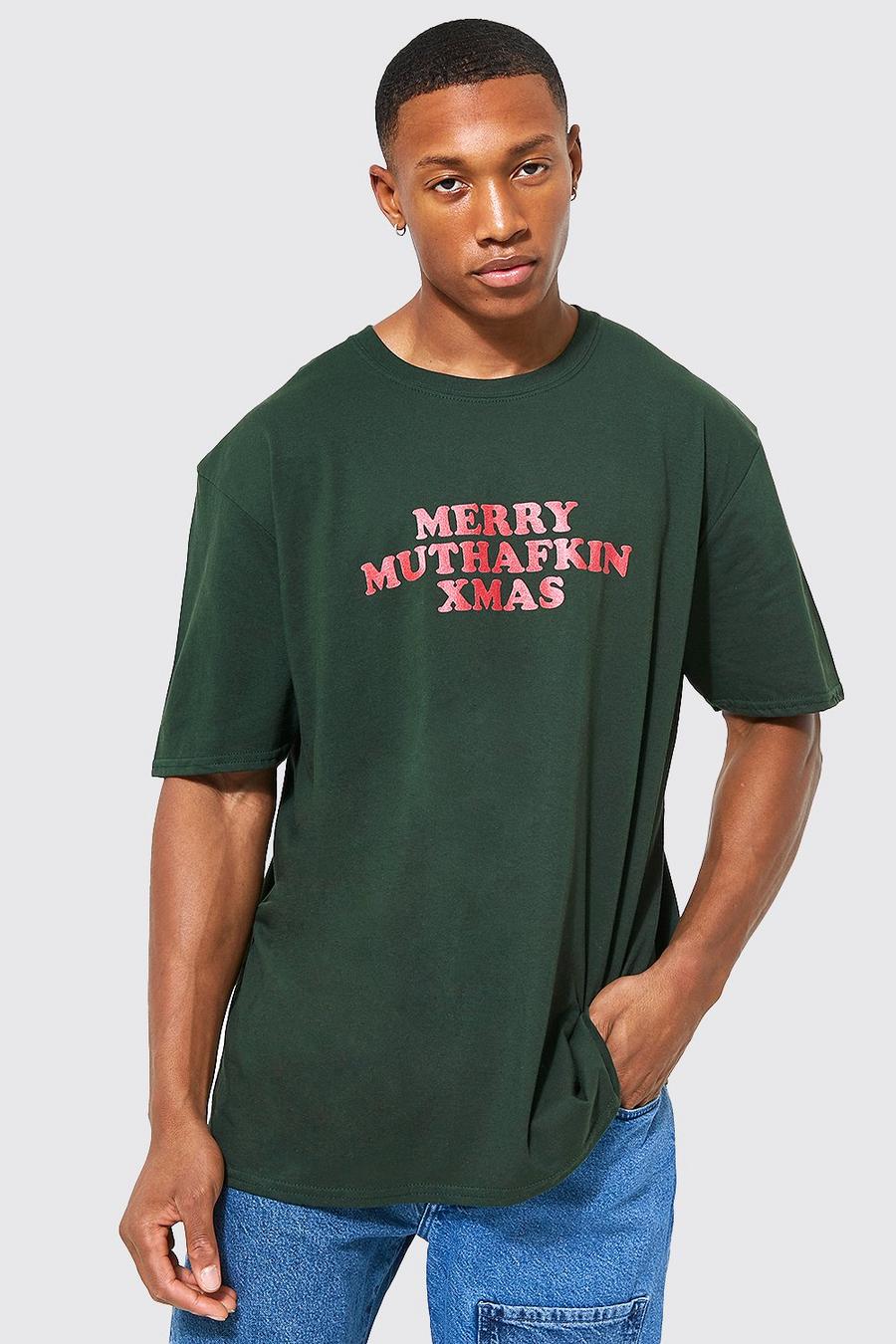 Camiseta oversize con estampado Merry Christmas, Green image number 1