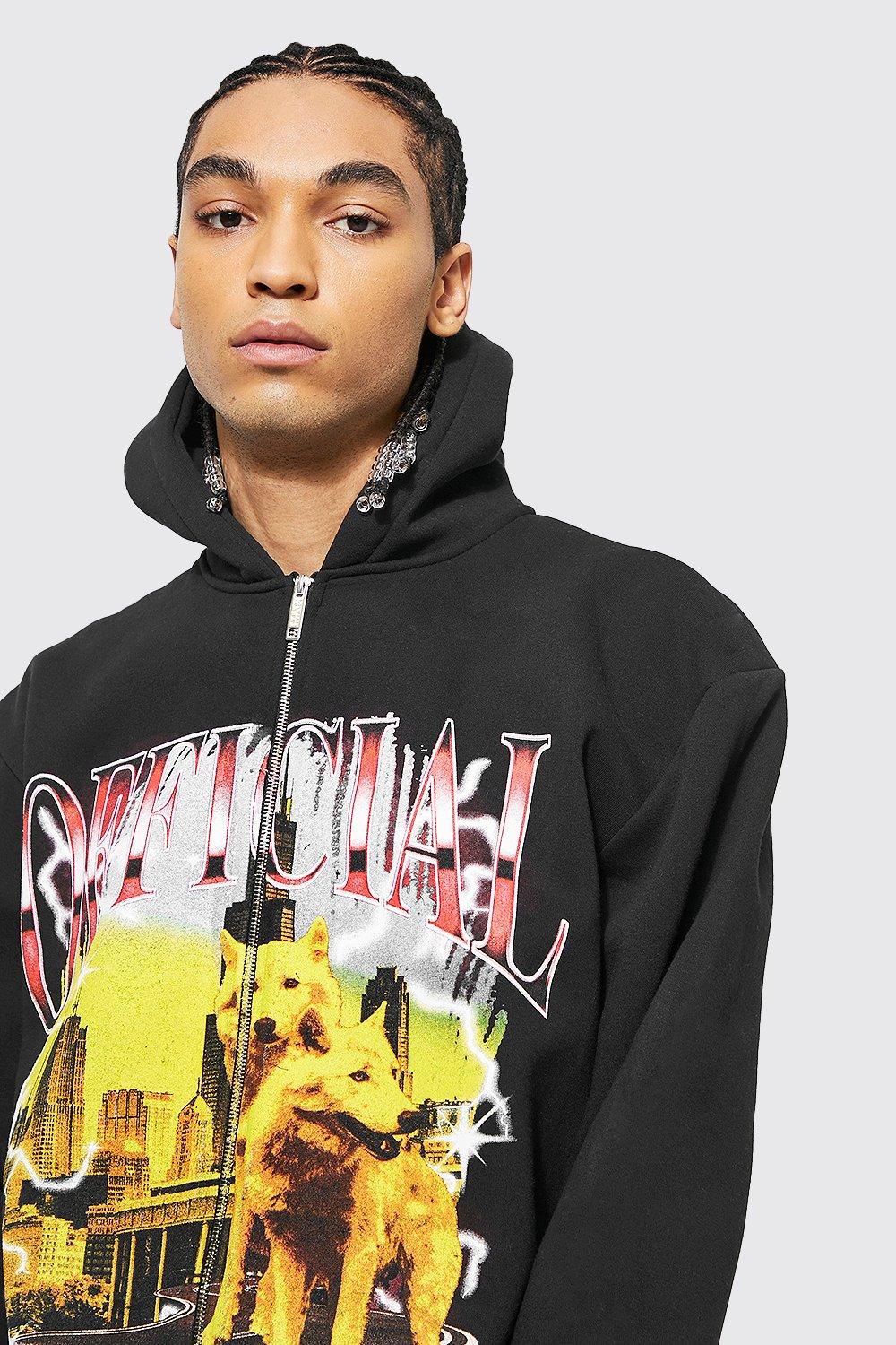 Oversized Official Graphic Zip Through Hoodie