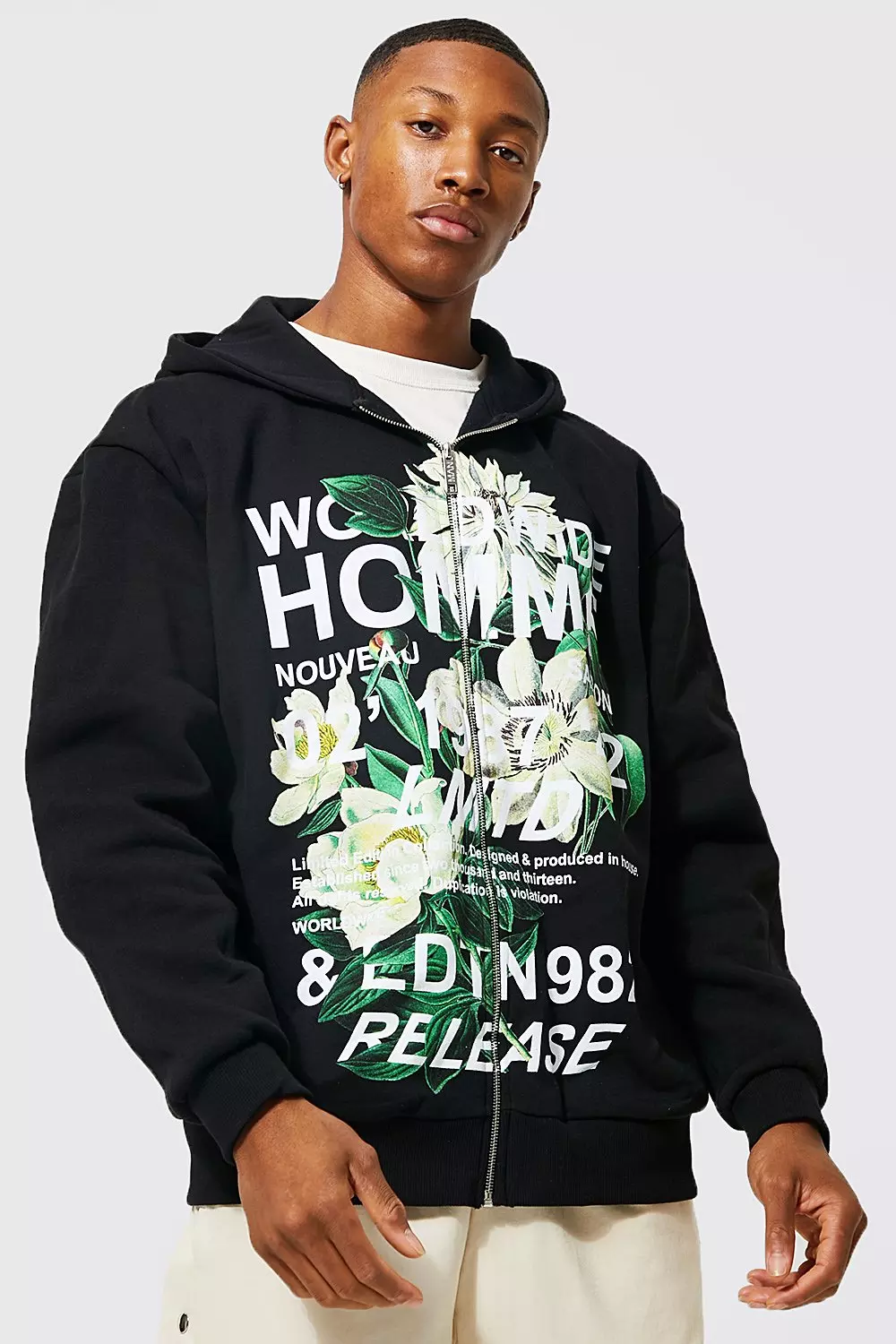 Floral zip hoodie sale