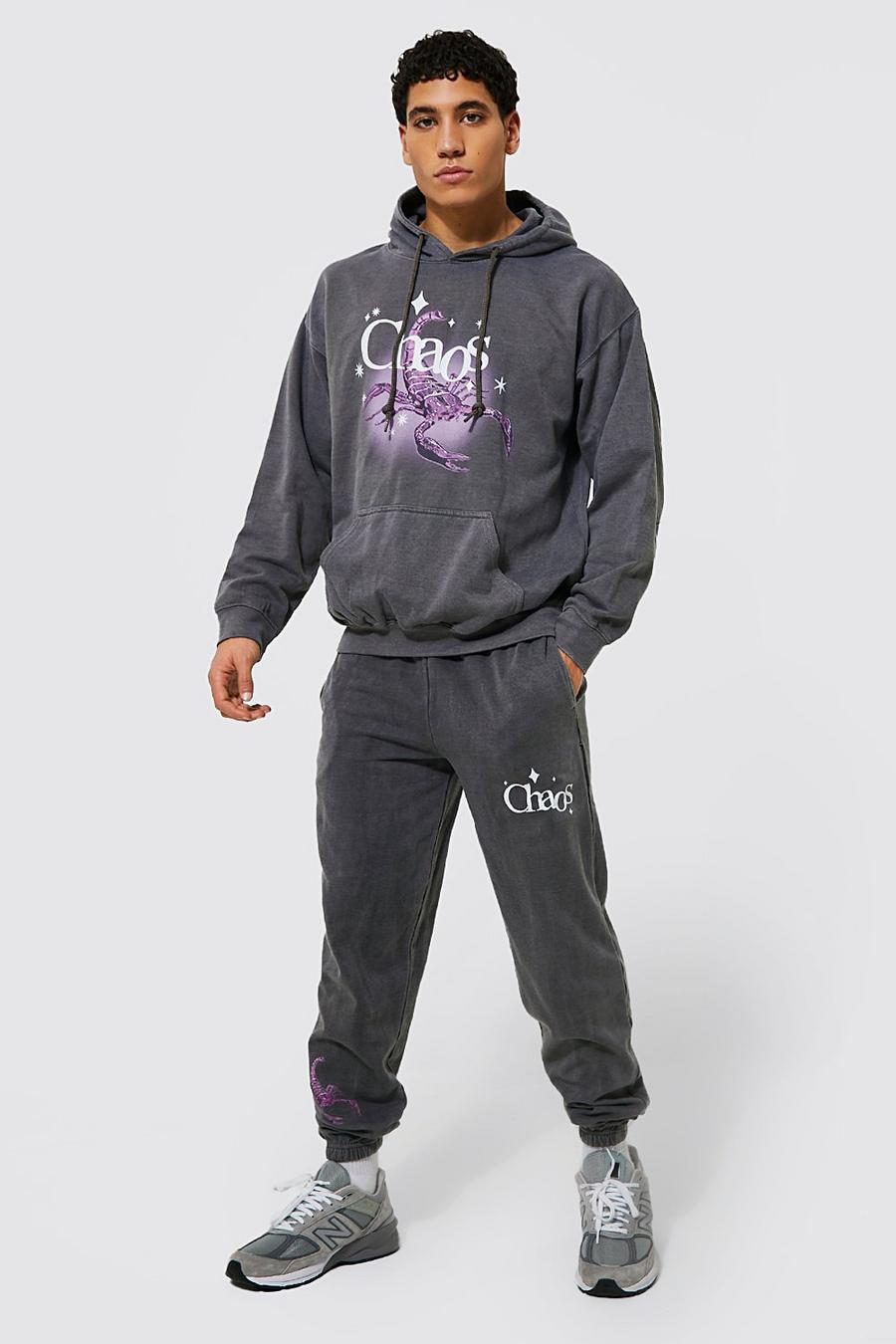 Charcoal Oversized Chaos Scorpion Hooded Tracksuit image number 1