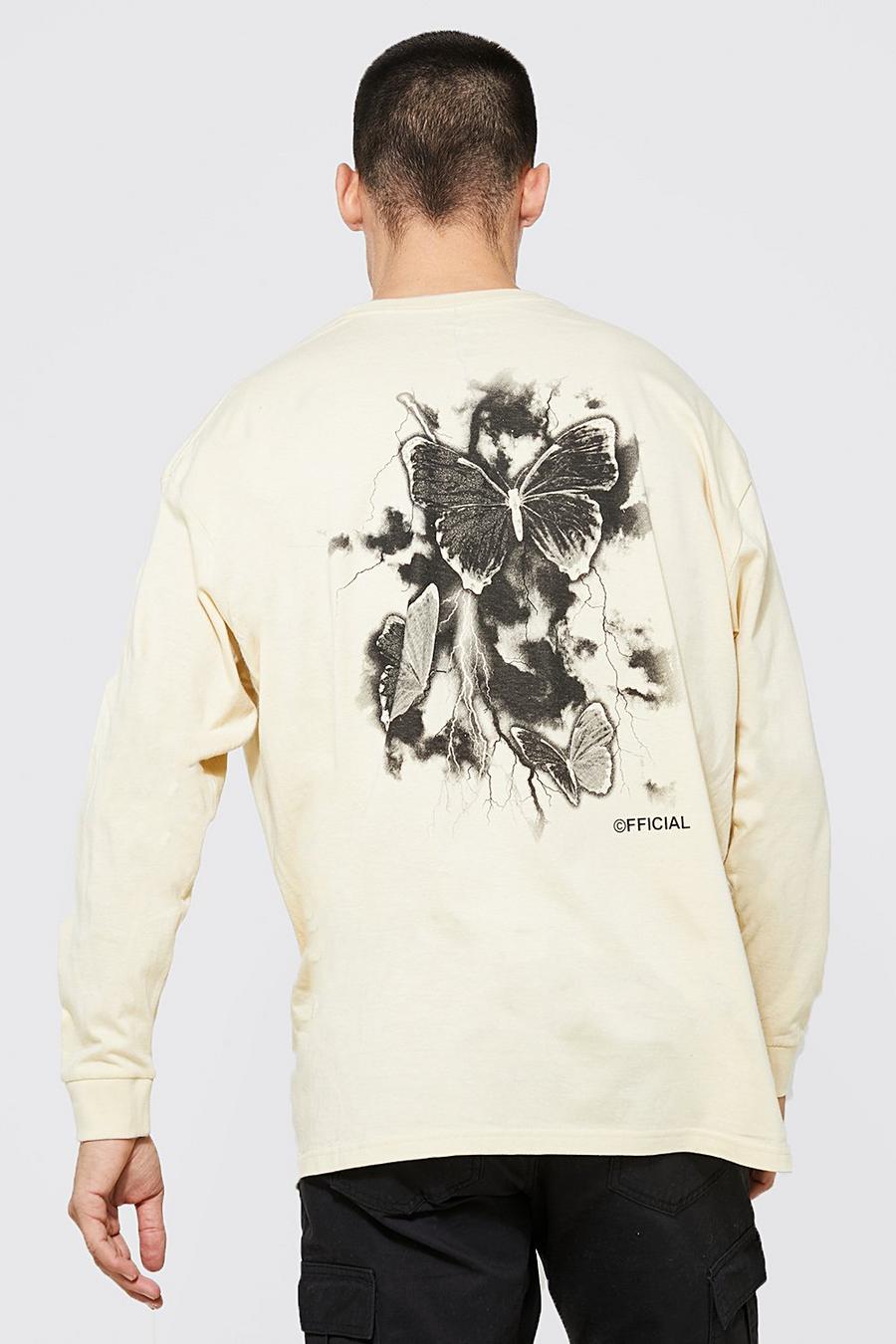 Sand Oversized Butterfly Print Long Sleeve T-shirt image number 1