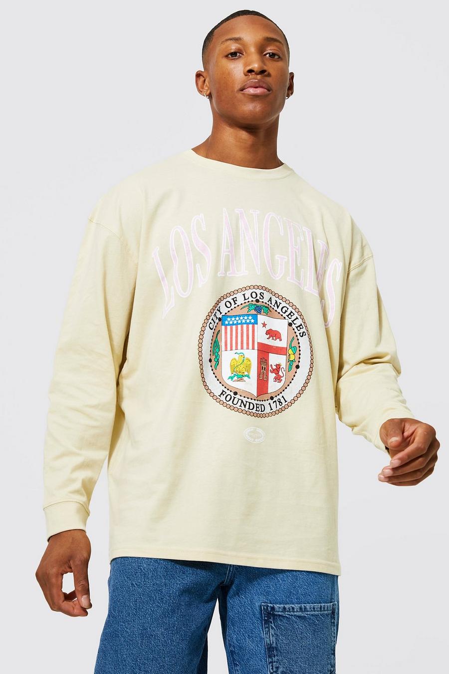 Langärmliges Oversize T-Shirt mit Los Angeles Print, Sand image number 1