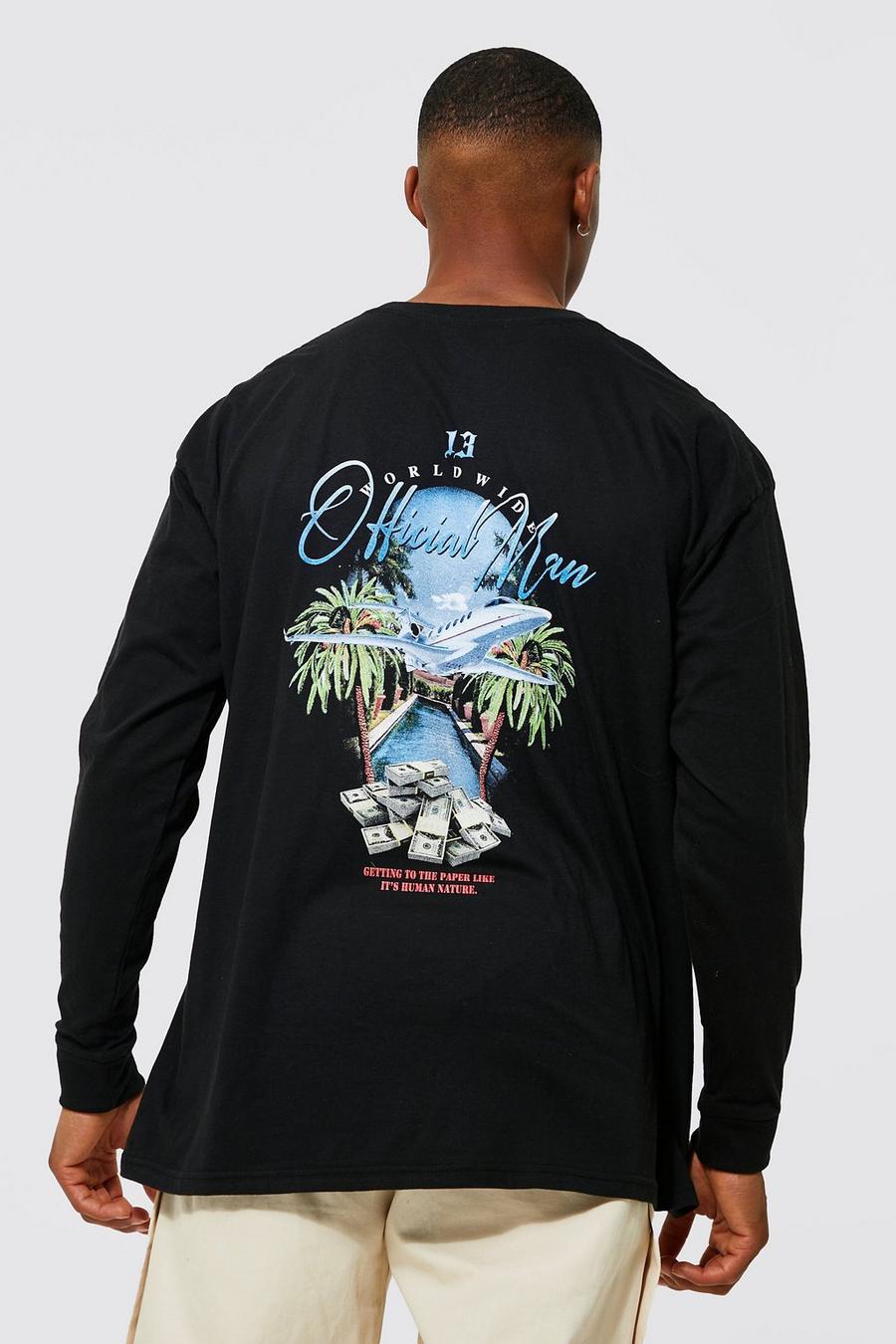 Black Oversized Man Graphic Long Sleeve T-shirt image number 1