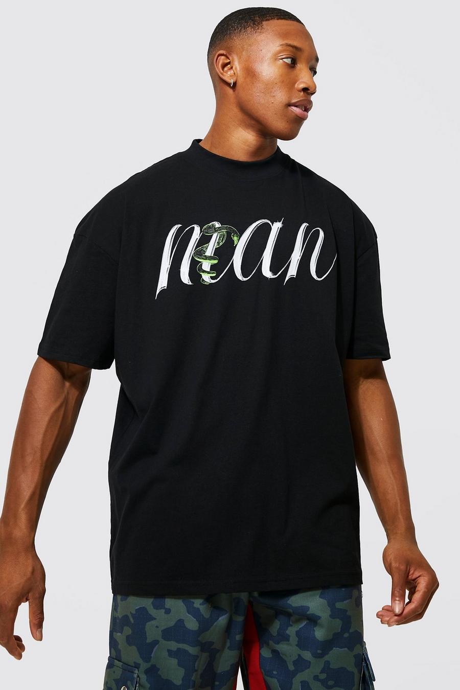 Black Oversized Extended Neck Man Snake T-shirt image number 1