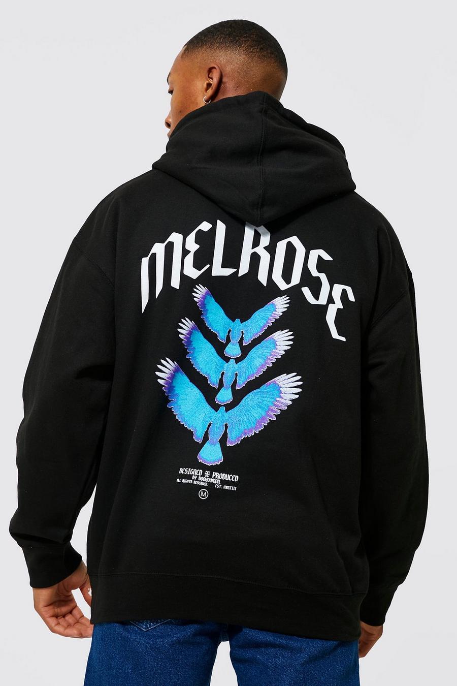 Black Melrose Oversize hoodie med tryck bak image number 1