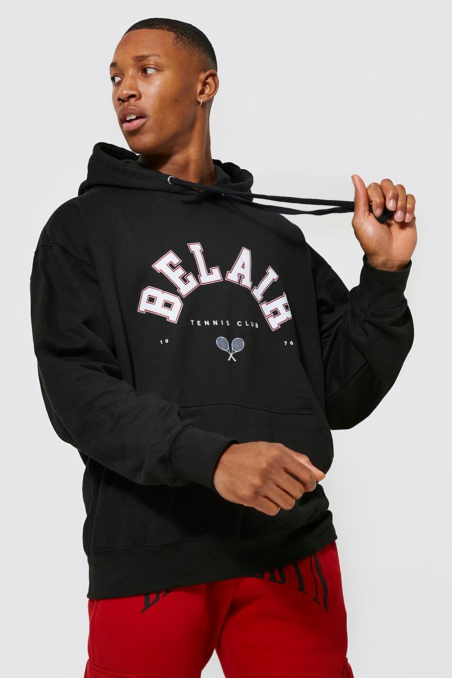 Black Bel Air Oversize hoodie med varsitytryck image number 1