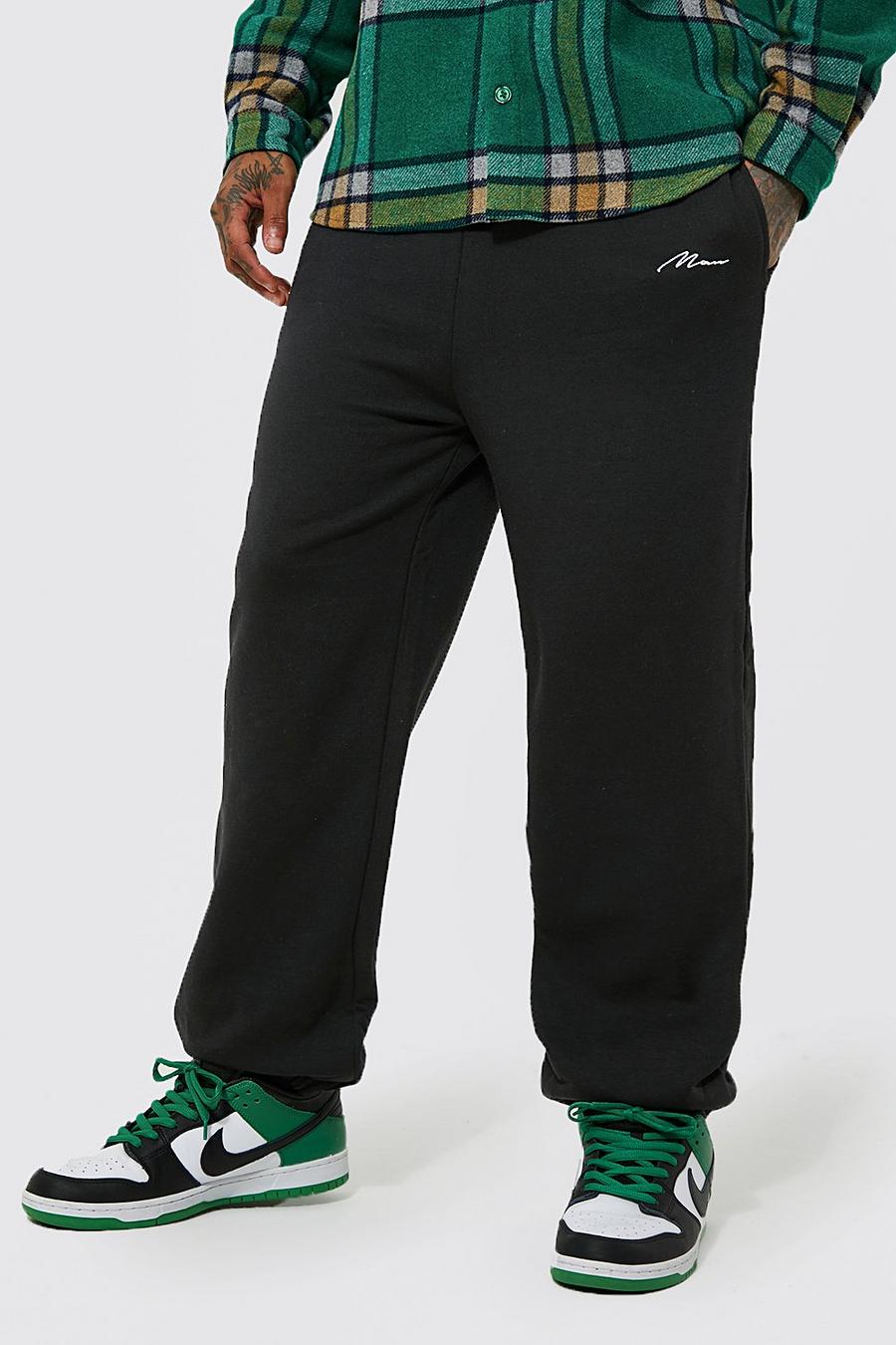 Pantaloni tuta comodi Basic con firma Man, Black image number 1
