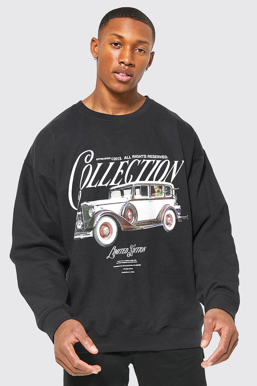 Black Oversized Car Graphic Sweatshirt image number 1