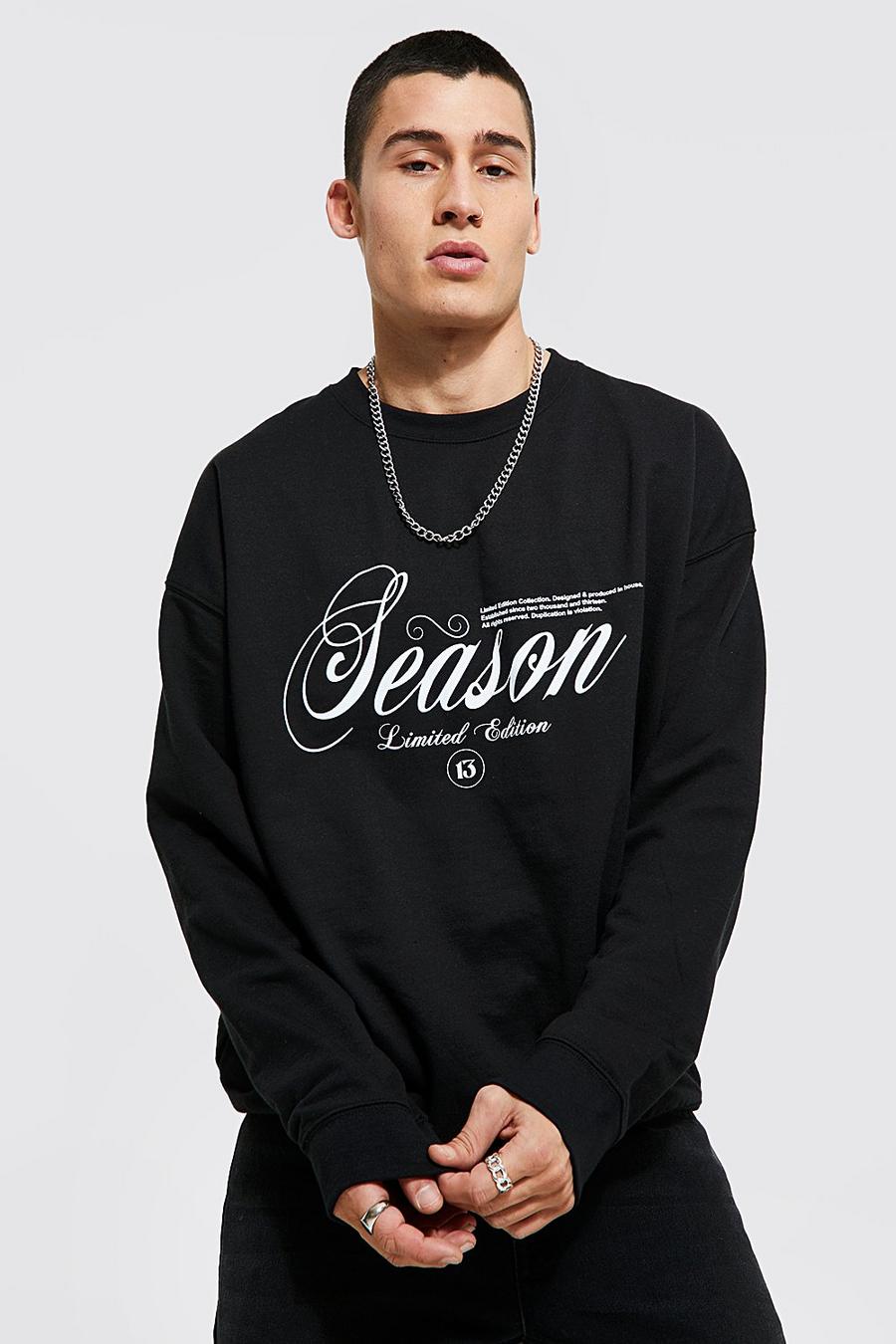 Black Oversized Season Print Sweatshirt image number 1