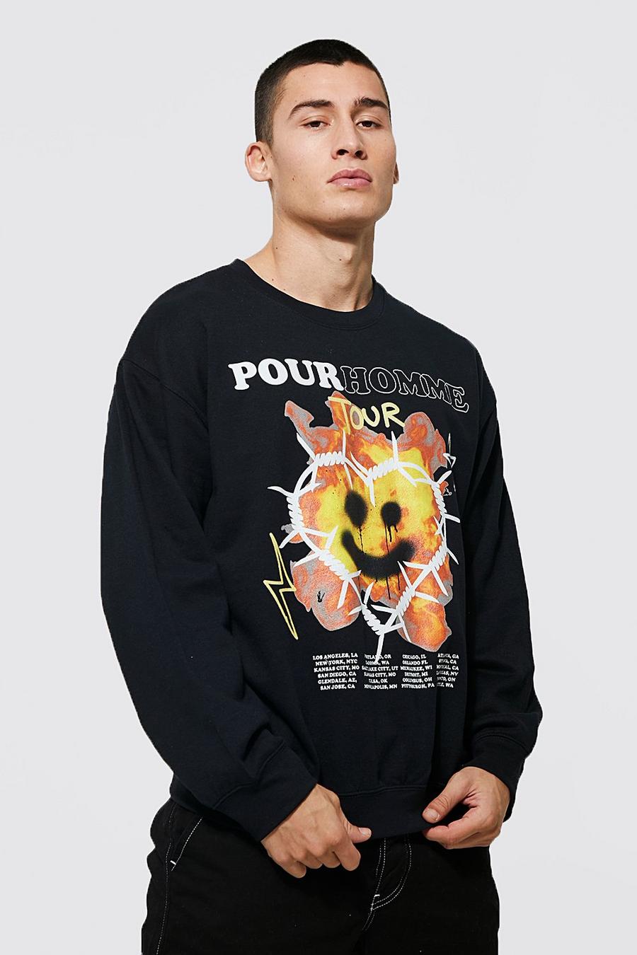 Black Oversized Flame Drip Face Graphic Sweatshirt