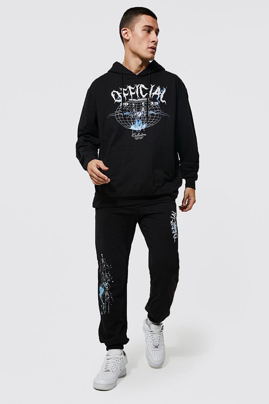 Black Oversized Official Globe Hoodie Tracksuit image number 1