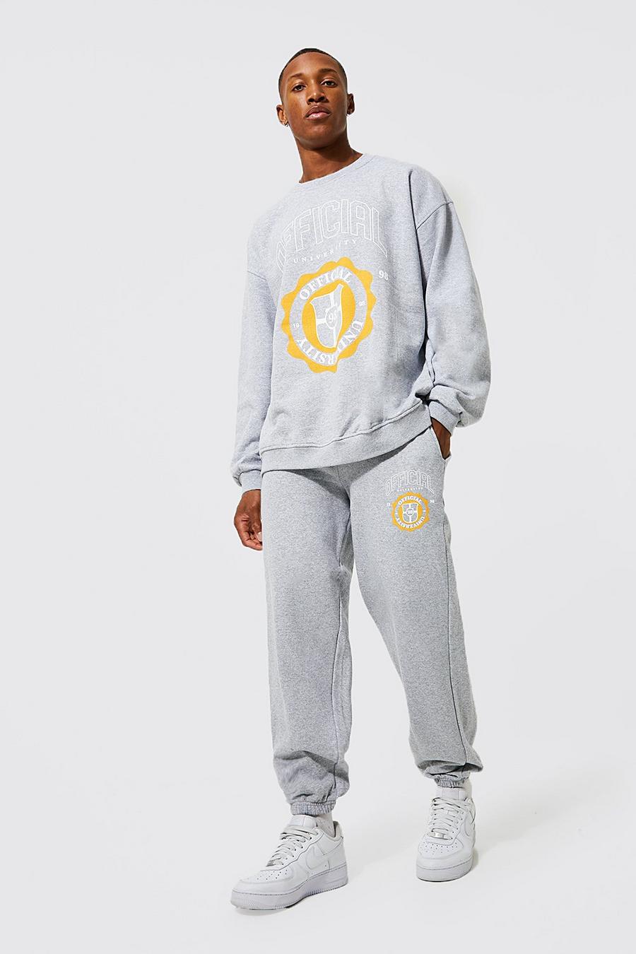 Grey marl Oversized Offcl Varsity Sweater Tracksuit image number 1