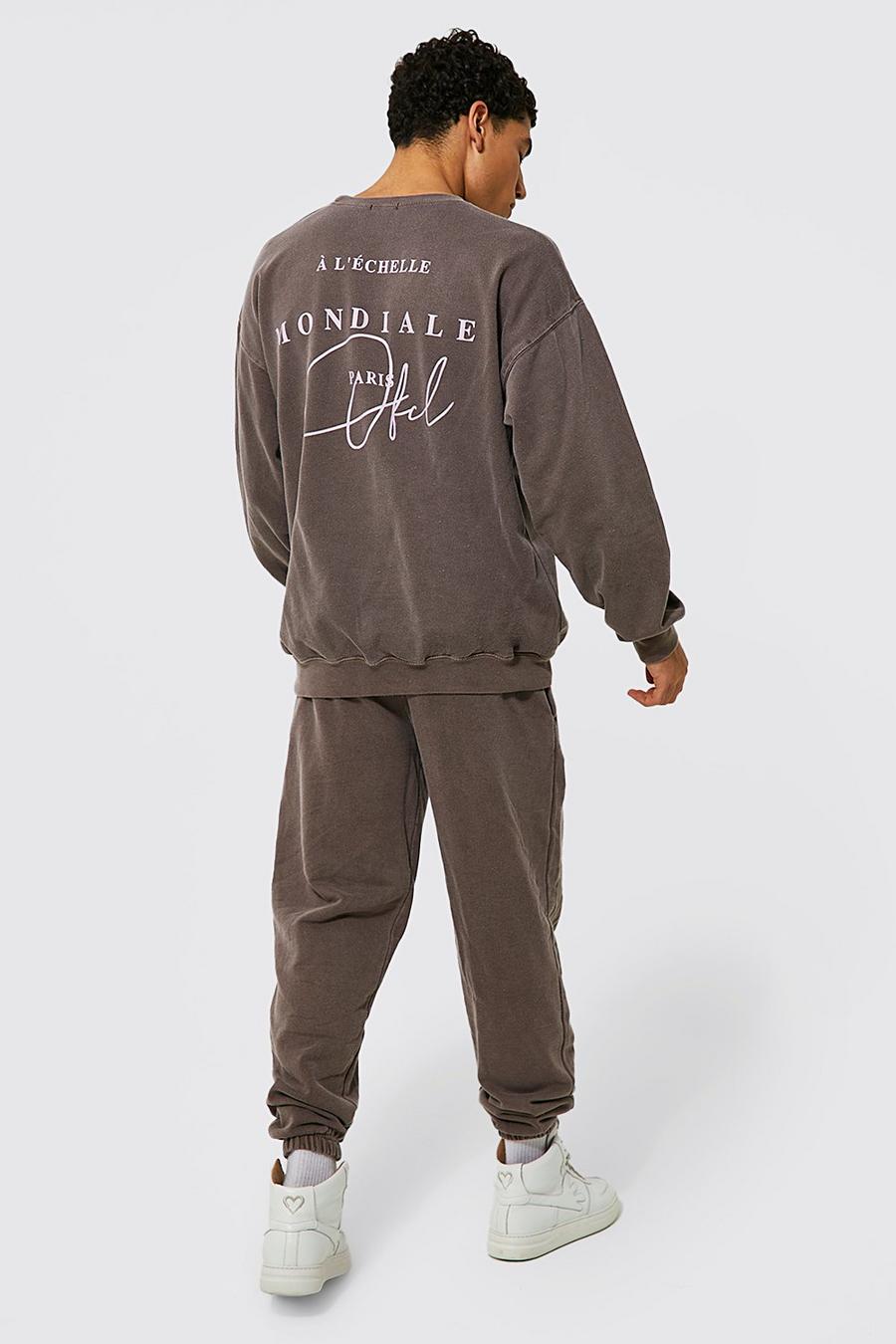 Chocolate brown Oversized Offcl Overdye Sweater Tracksuit image number 1
