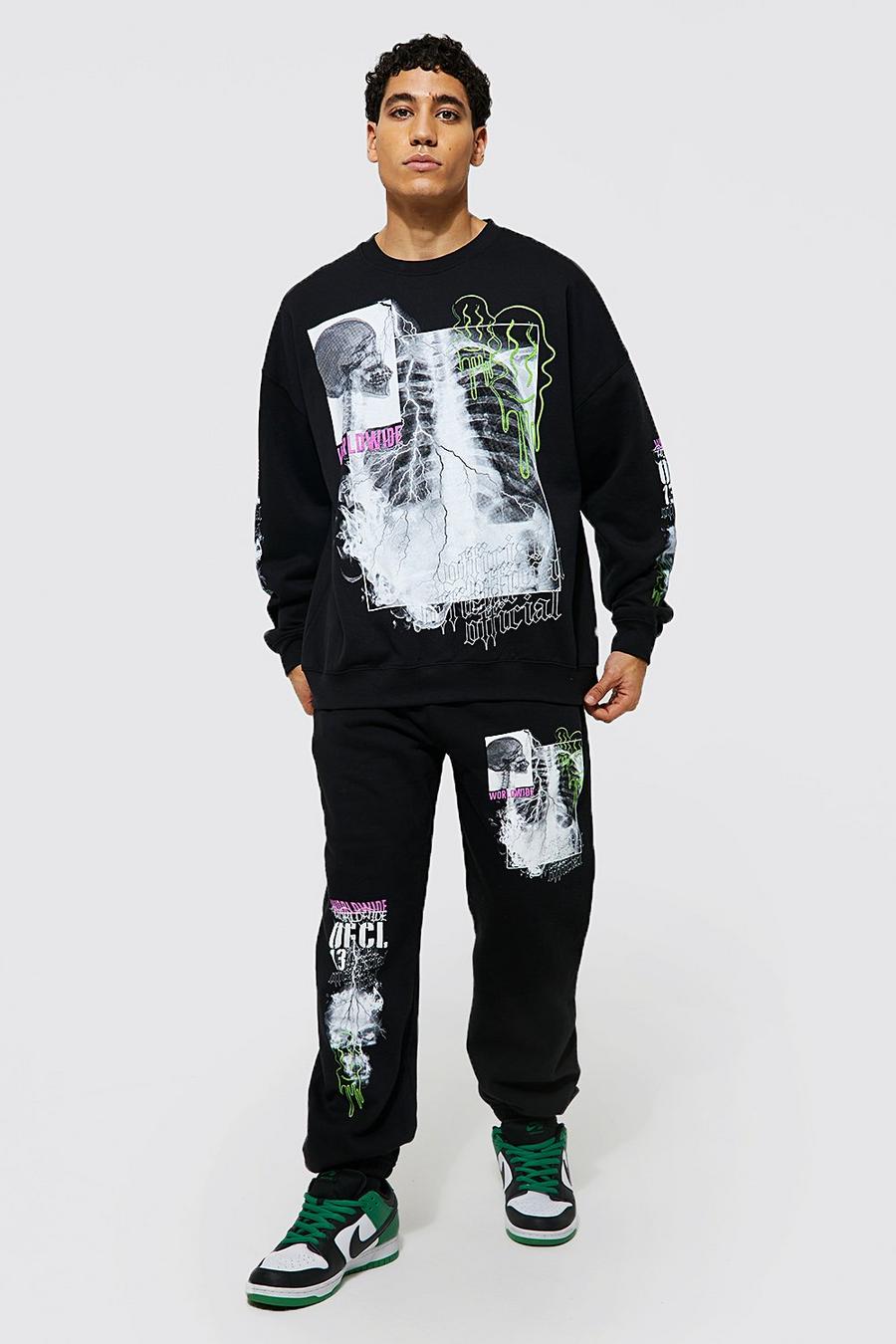 Oversize Sweatshirt-Trainingsanzug mit X-Ray Print, Black image number 1
