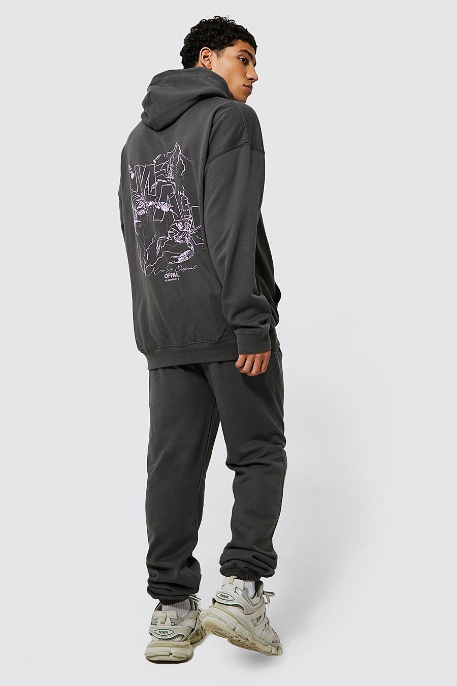 Charcoal Oversized Man Scorpion Hooded Tracksuit image number 1