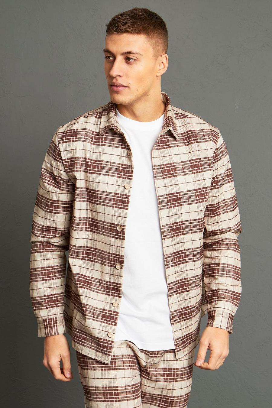 Taupe Twill Check Overshirt image number 1