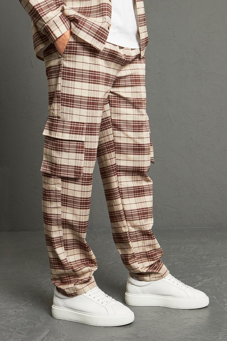 Taupe Twill Check Straight Leg Trouser image number 1