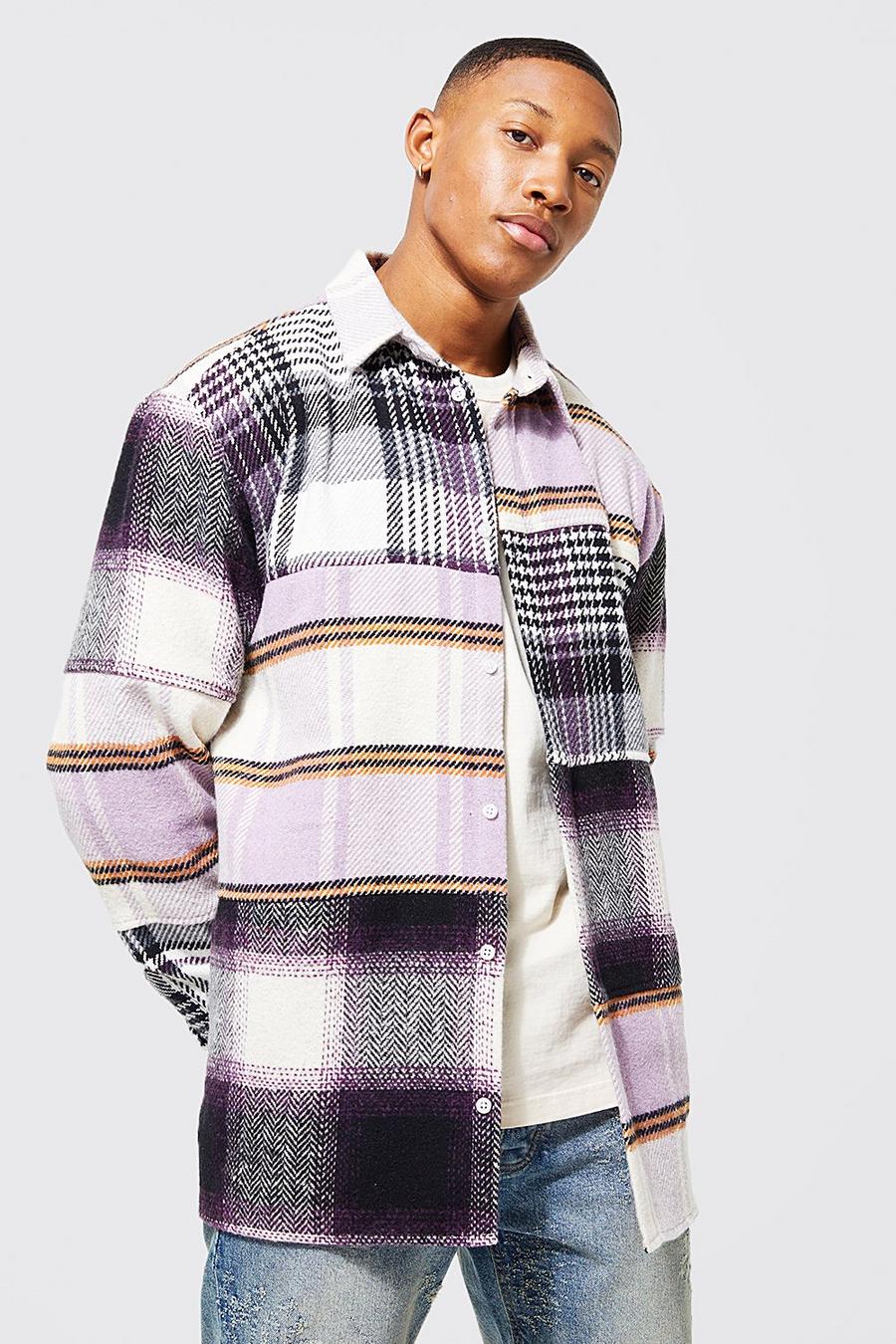 Black Oversized Check Patchwork Check Shirt image number 1