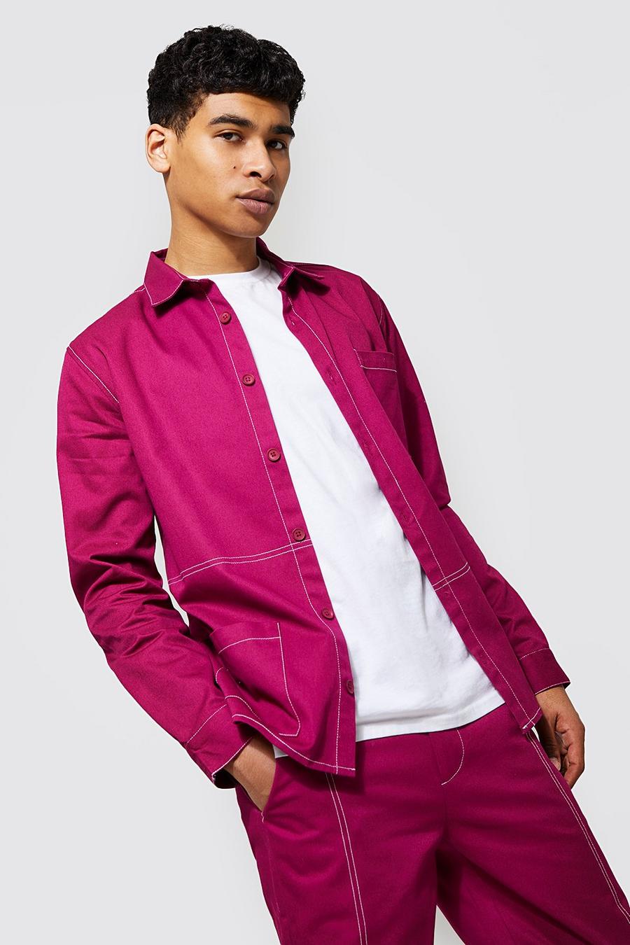 Purple Keperstof Overhemd Met Contrasterende Stiksels image number 1