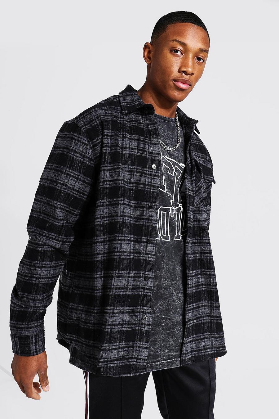 Slate grå Oversized Heavy Weight Check Overshirt image number 1