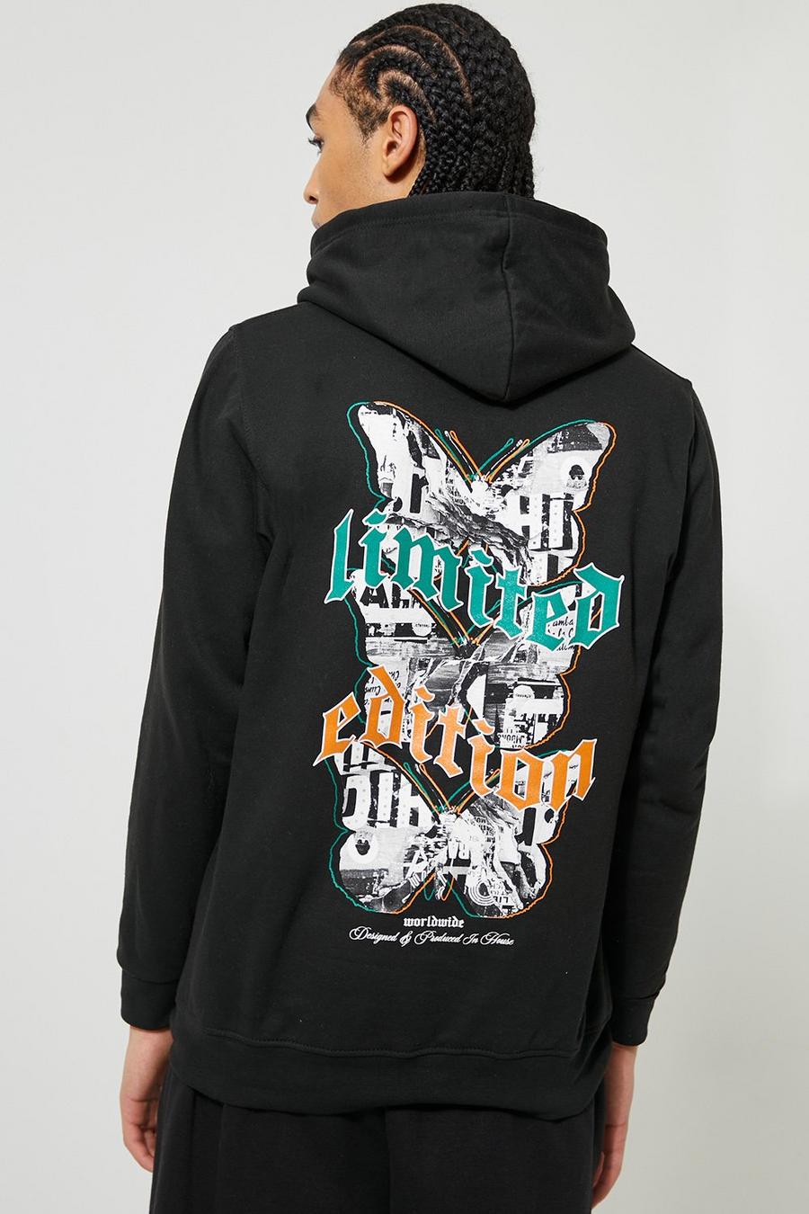 Black Limited Edition Butterfly Back Print Hoodie image number 1