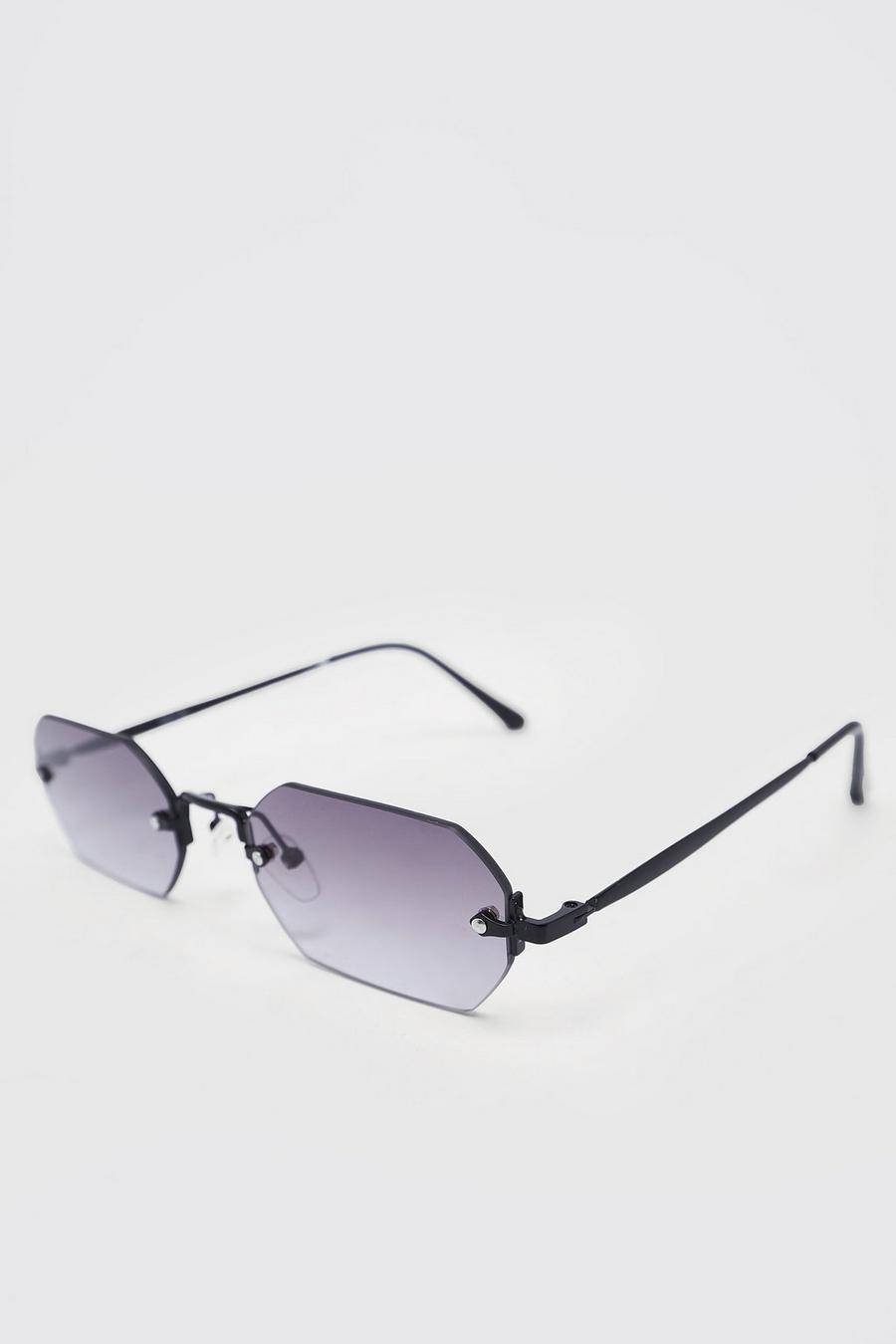 Black svart Hexagon Frameless Sunglasses image number 1