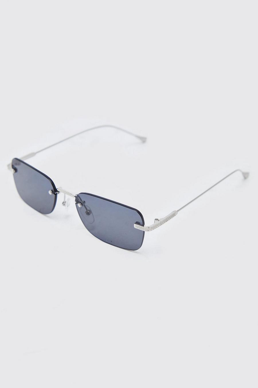 Black Rectangular Frameless Sunglasses image number 1