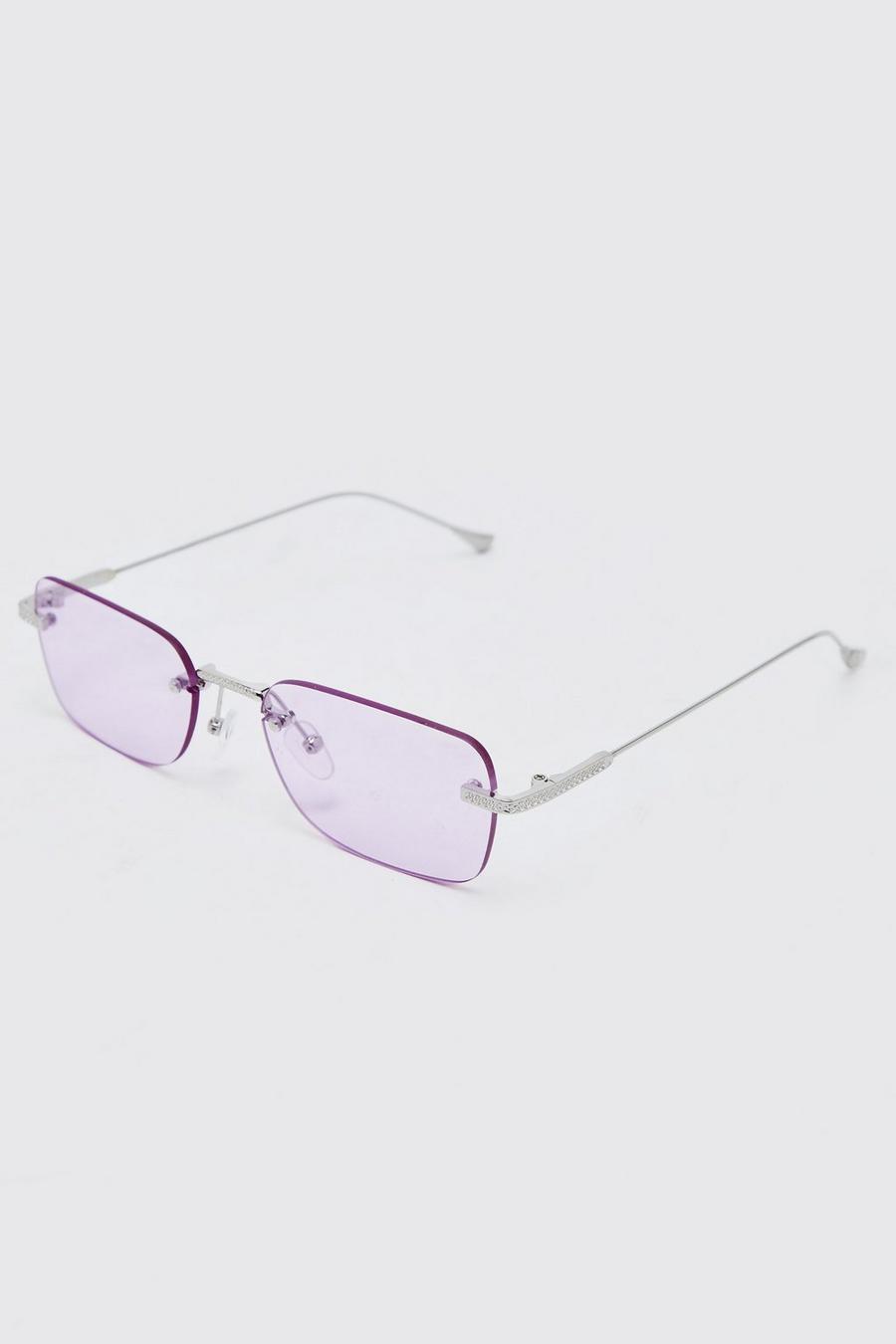 Lilac viola Rectangular Frameless Sunglasses image number 1