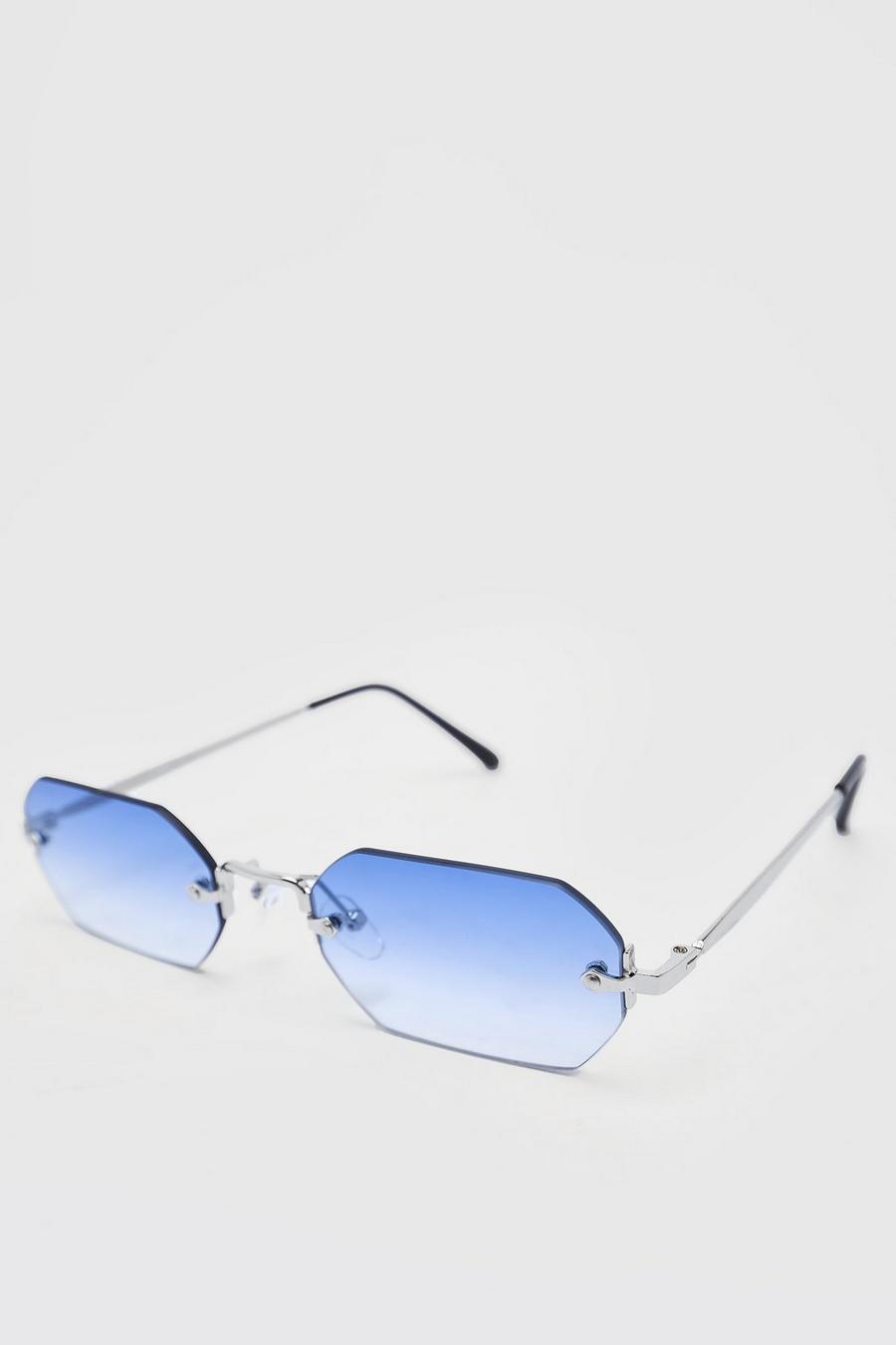 Blue Hexagon Frameless Sunglasses