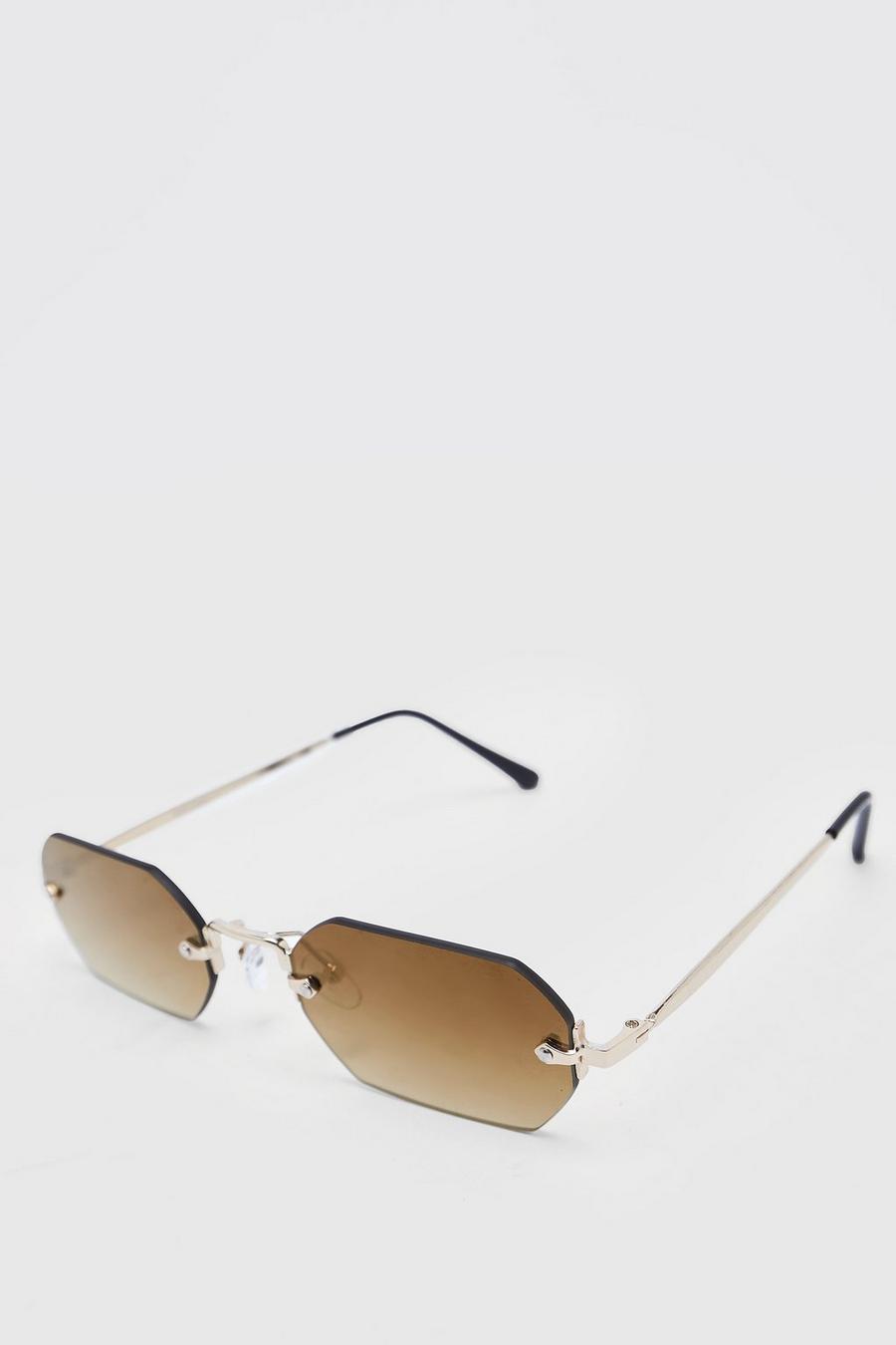 Brown Hexagon Frameless Sunglasses
