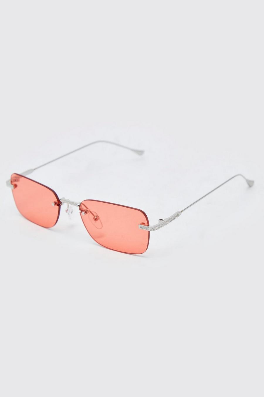 Orange Rectangular Frameless Sunglasses image number 1