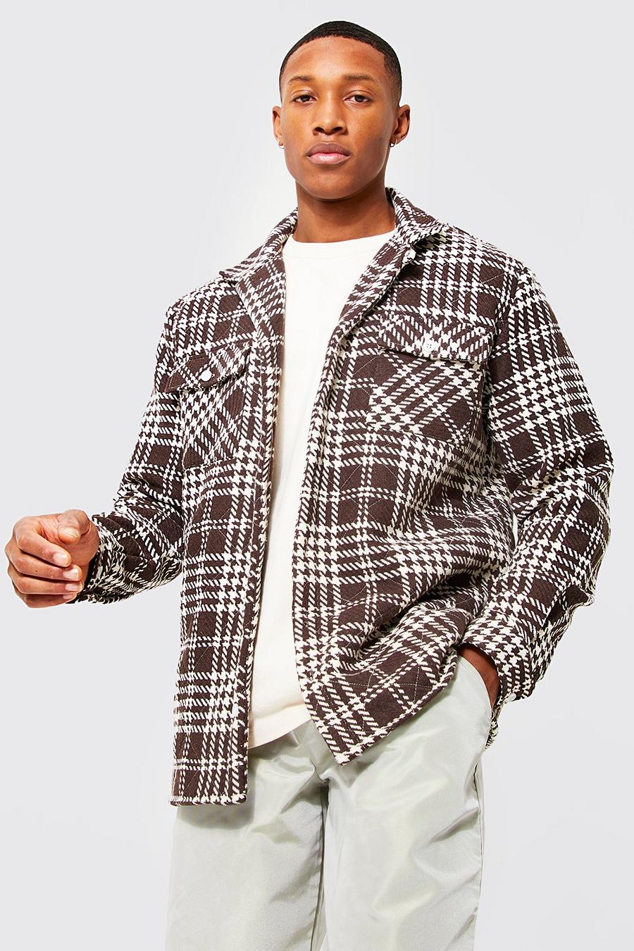 Brown Heavy Weight Check Borg Lined Overshirt image number 1