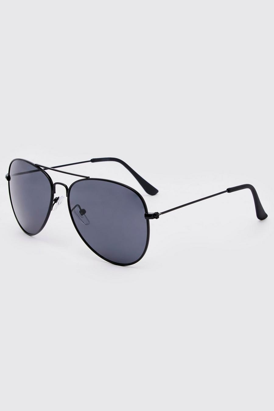 Black svart Metal Aviator Sunglasses