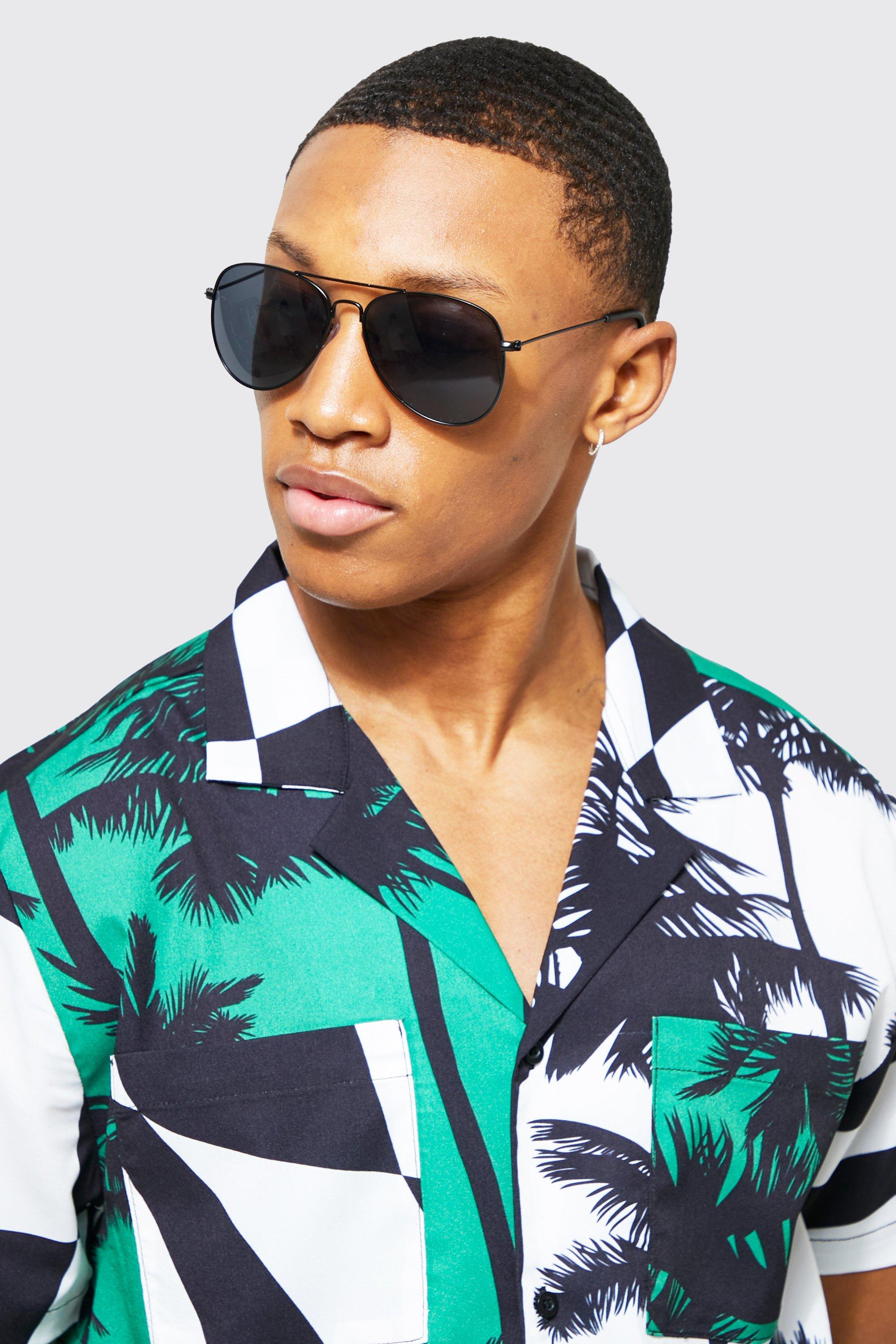 Black aviator 2025 sunglasses men